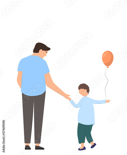 Father and son walking together holding hands,happy fathers day backside view isolated vector illustration scene
