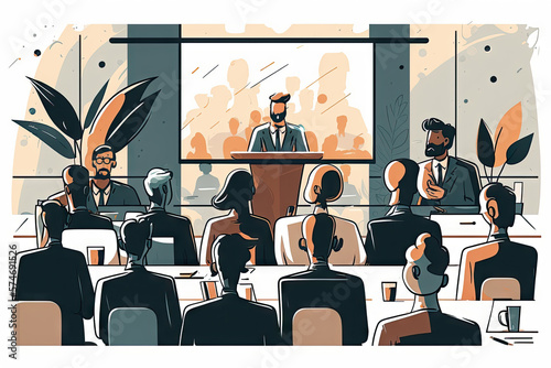 People at a press conference - illustration created with Generative AI technology