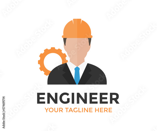 Hard working professional industrial man engineer logo design. Person Profile, Avatar Symbol, Male people icon. Male professional engineer man vector design and illustration.