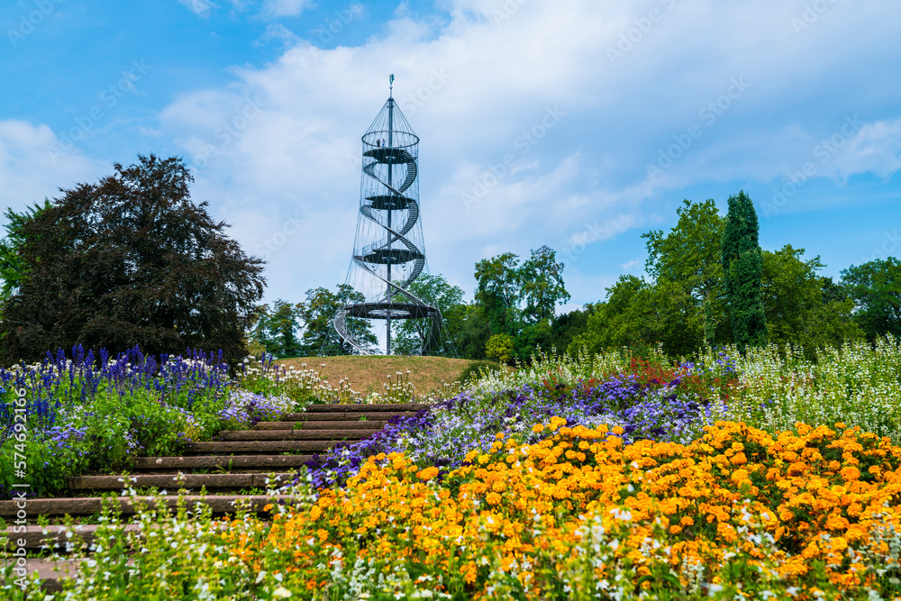 Germany, Stuttgart city killesberg urban park killesbergturm tower beautiful nature landscape tourism spot colorful flowers garden