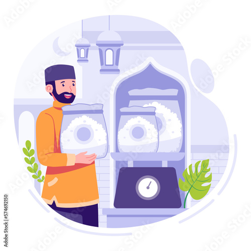 Muslim give alms in ramadan flat illustration