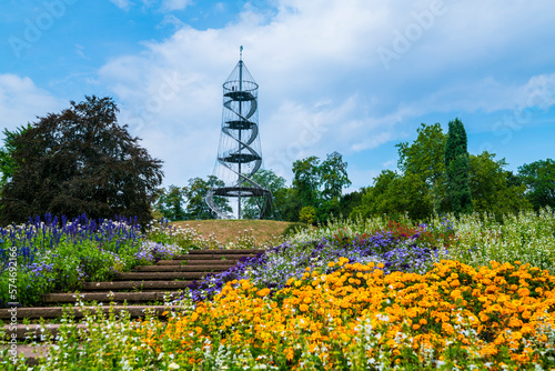 Fototapeta Naklejka Na Ścianę i Meble -  Germany, Stuttgart city killesberg urban park killesbergturm tower beautiful nature landscape tourism spot colorful flowers garden