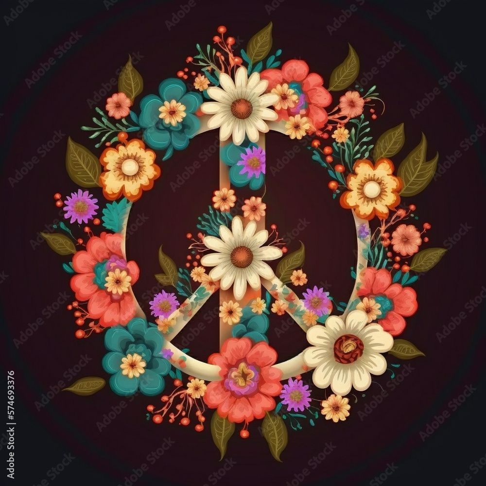 custom made wallpaper toronto digitalFlower Hippy Peace Symbol, Generative AI, Generative, AI