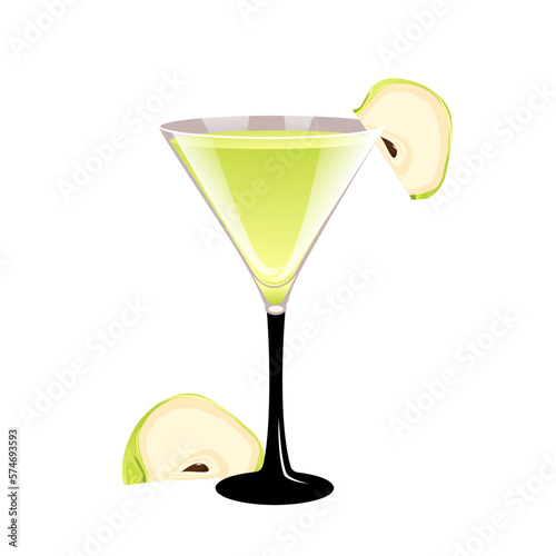Apple martini cocktail.Refreshing alcoholic drink with a slice of apple.Vector illustration.
