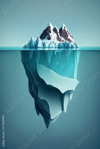 Ice berg floating in ocean, underwater part of the iceberg and tip. concept of global warming generated by Ai