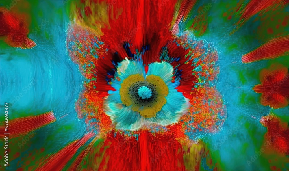  an abstract painting of a red, blue, and green flower.  generative ai