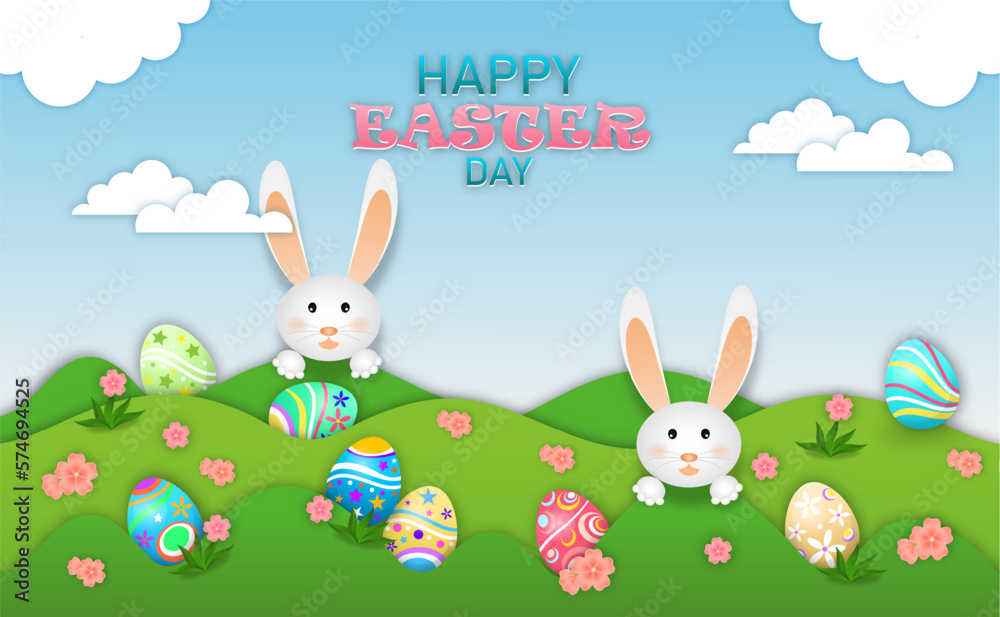Easter Festival, Rabbit and Easter egg and flower of vector Easter Festival, Rabbit and Easter egg and flower of vector