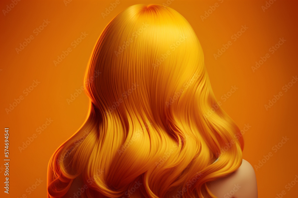 Beauty fashion woman with colorful yellow dyed hair, view from back. Hair salon, care and beauty hair products, trendy coloring. AI generated. Beauty fashion woman with colorful yellow dyed hair, view from back. Hair salon, care and beauty hair products, trendy coloring. AI generated.