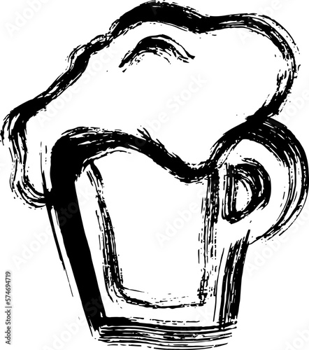 Ink Dry Brush Pint of Beer with Foam