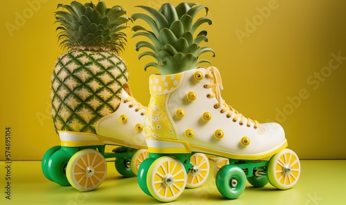  a pair of roller skates with a pineapple on top.  generative ai
