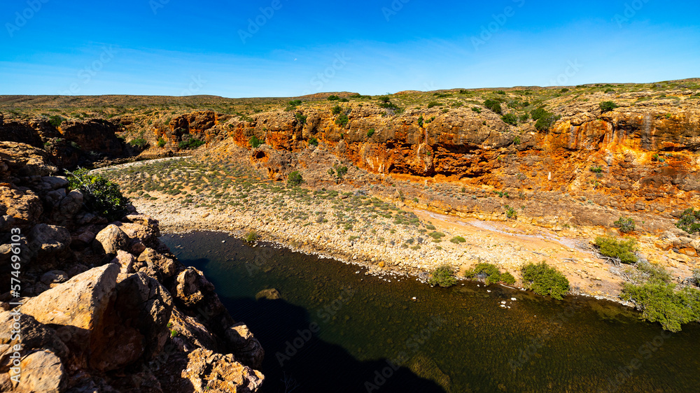 Obraz premium panorama of yardie creek in cape range national park, western australia; unique canyon in australian outback near exmouth