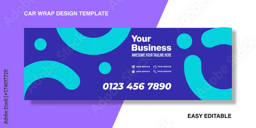 Abstract Round broken line wrapping car for your brand or company, van truck with blue colour