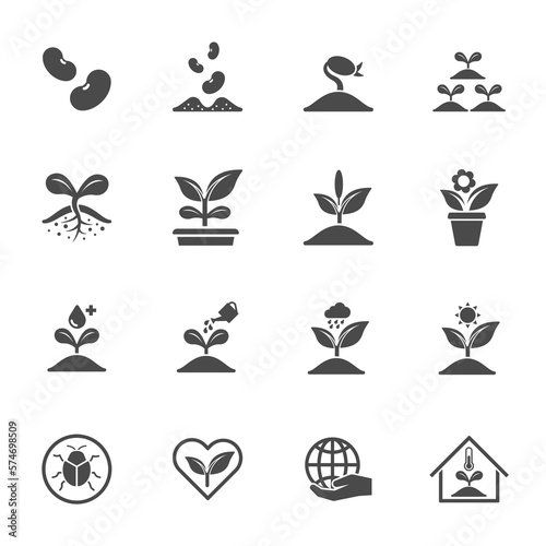 plant icon set, planting and care for trees,  solid icon
