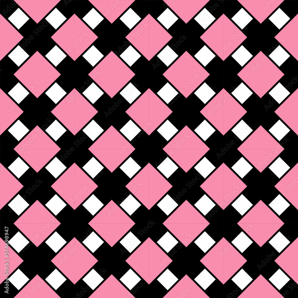 Seamless pattern lattice diagonal square tickle pink and black color. Seamless pattern lattice diagonal square tickle pink and black color.