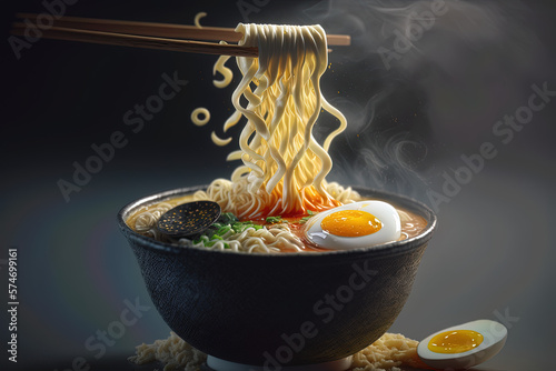  a Bowl of a Hot Ramen with Egg
