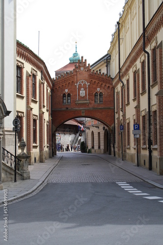 Cracow, Poland. Streets and old tenement houses around the old market.