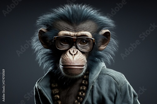 Monkey in beatniks style, studio lighting, neutral background, concept of Retro and Portrait, created with Generative AI technology © tookitook