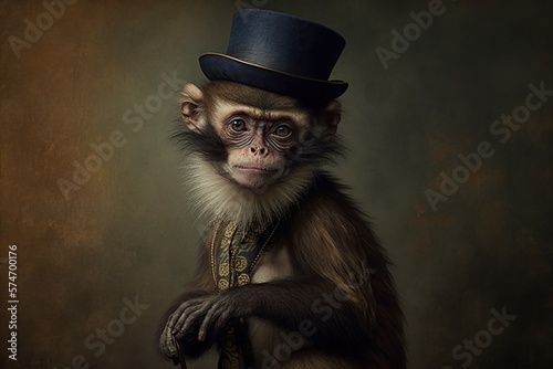 Monkey in belle époque style, studio lighting, neutral background, concept of Portraiture and Glamour, created with Generative AI technology photo
