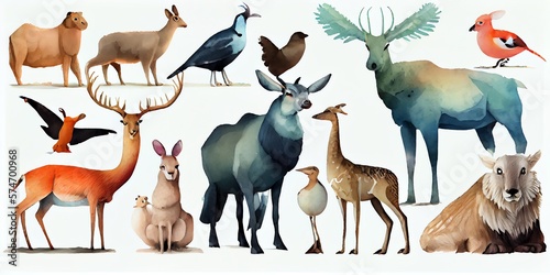 3d rendered Illustration of set of animals . watercolor illustration. ai generated. Generative AI