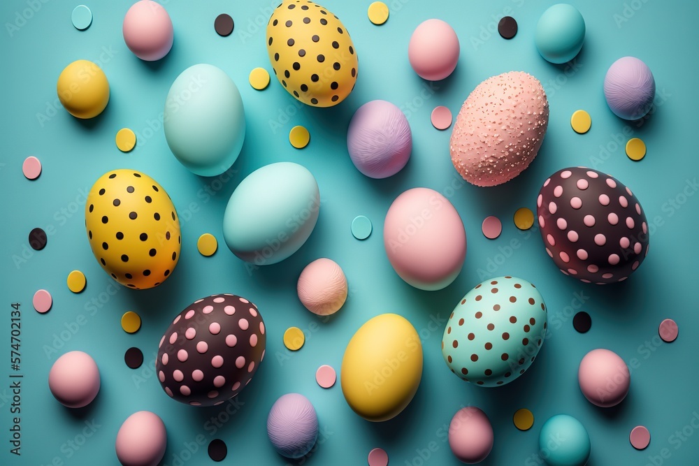 easter eggs on colorful background. top view