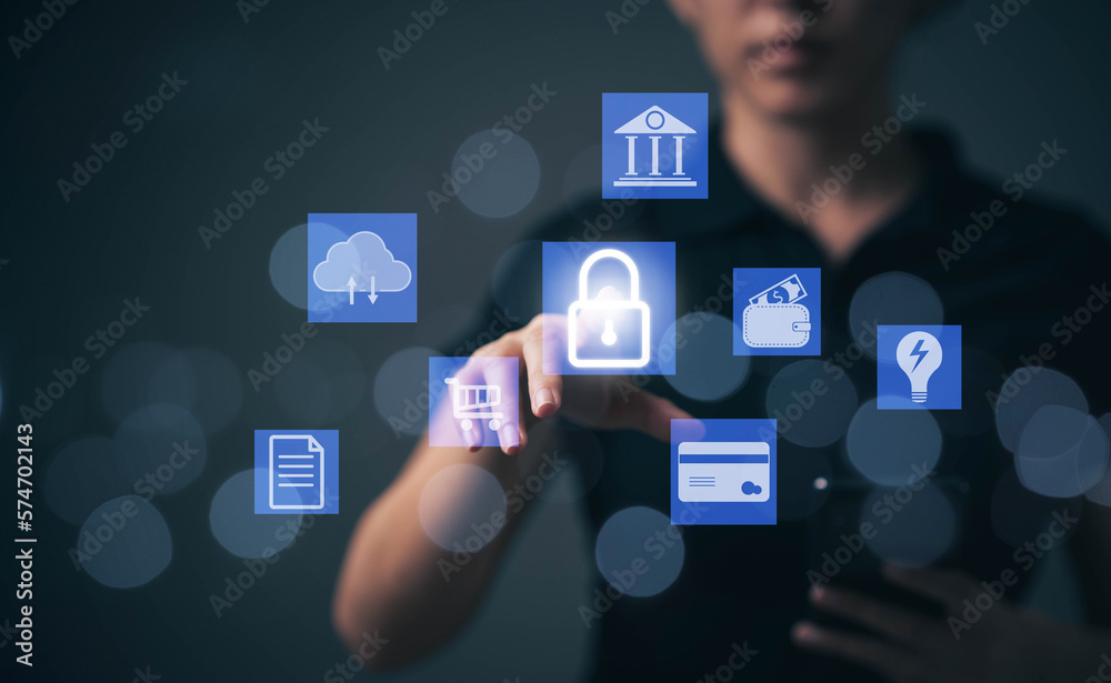 The concept of preventing access to transactional data in internet technology systems. Locking personal information in digital online system The concept of preventing access to transactional data in internet technology systems. Locking personal information in digital online system