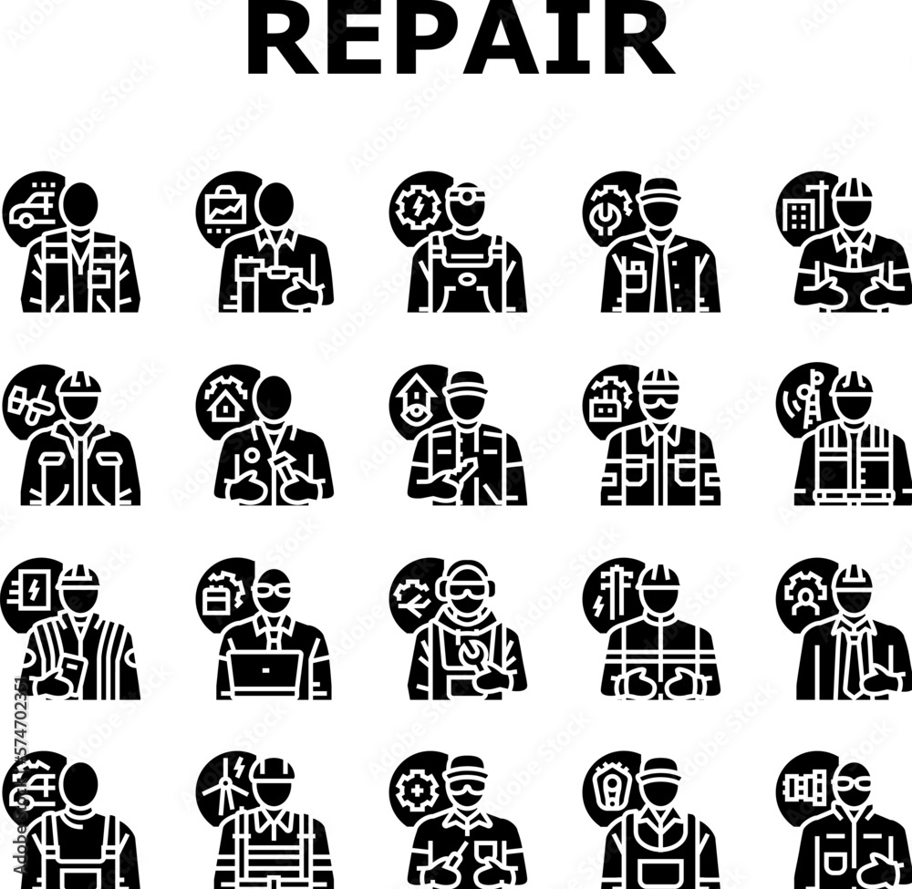 repair worker engineer man icons set vector