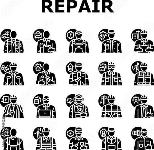 repair worker engineer man icons set vector