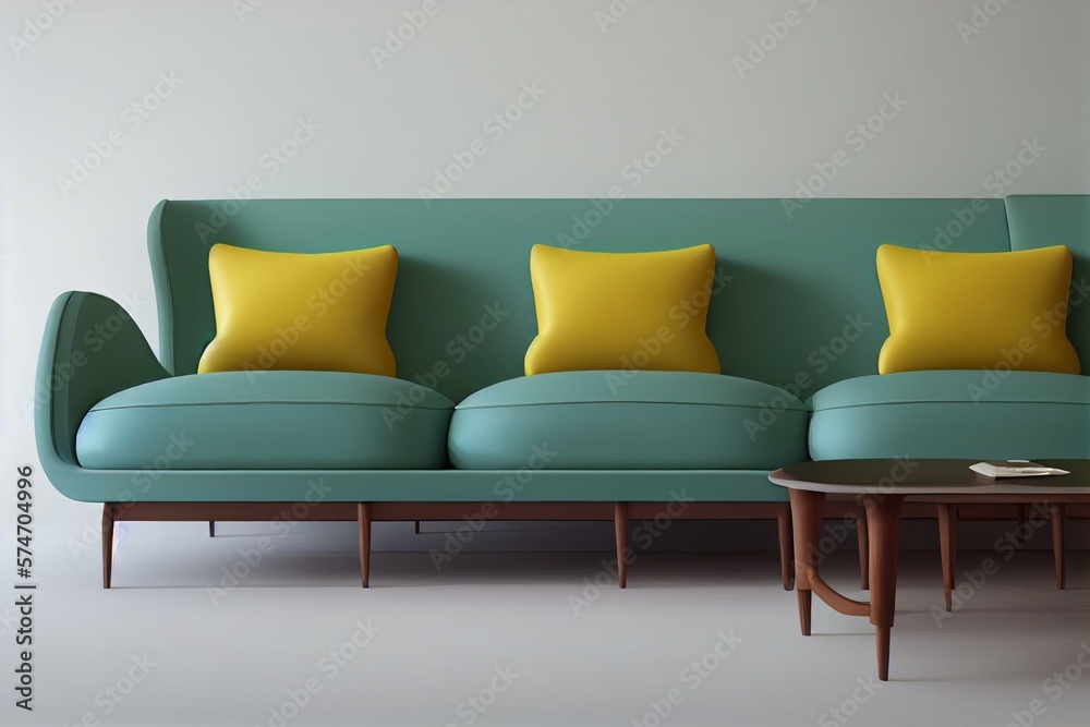 Modern Green Sofa Couch Isolated on Transparent Background PNG