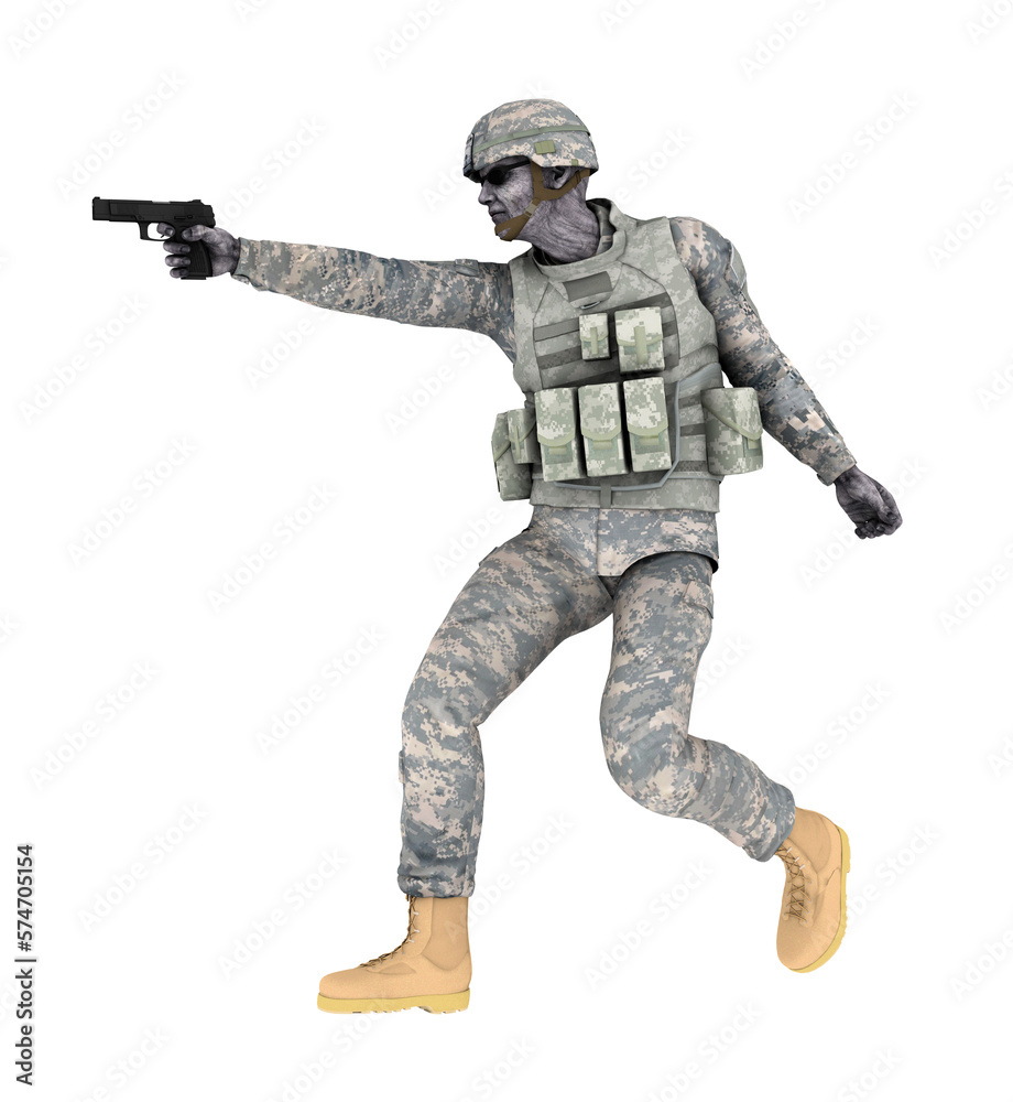 zombie soldato con uniforme da combattimento in posa con pistola zombie soldato con uniforme da combattimento in posa con pistola