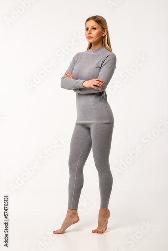 Sporty blonde girl in thermal clothing for women