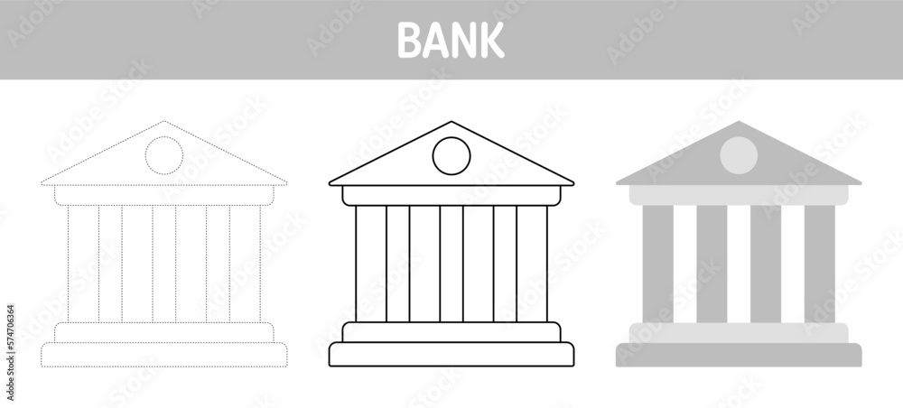 Fototapeta premium Bank tracing and coloring worksheet for kids