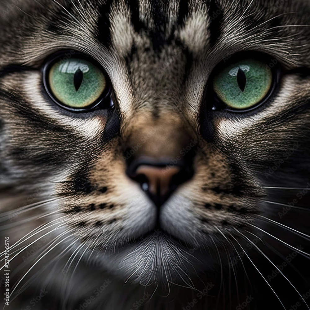 Portrait of a beautiful tabby cat with green eyes, Generative AI Portrait of a beautiful tabby cat with green eyes, Generative AI