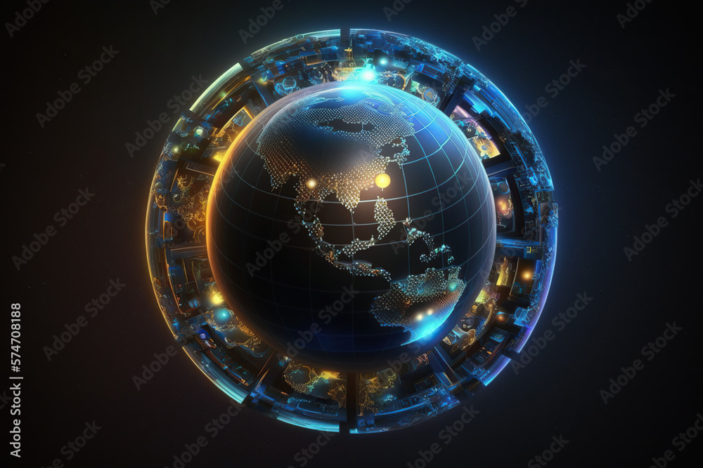 Night earth global virtual internet world connection of metaverse technology network digital communication and worldwide networking on connect 3d background. Generative ai. Night earth global virtual internet world connection of metaverse technology network digital communication and worldwide networking on connect 3d background. Generative ai.