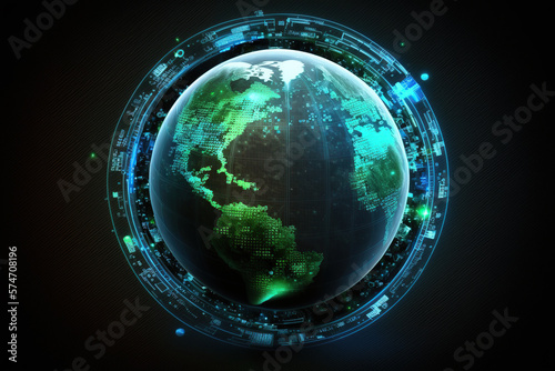 Digital data globe - abstract illustration of a scientific technology data network surrounding planet earth conveying connectivity, complexity and data flood of modern digital age. Generative ai. © The other house