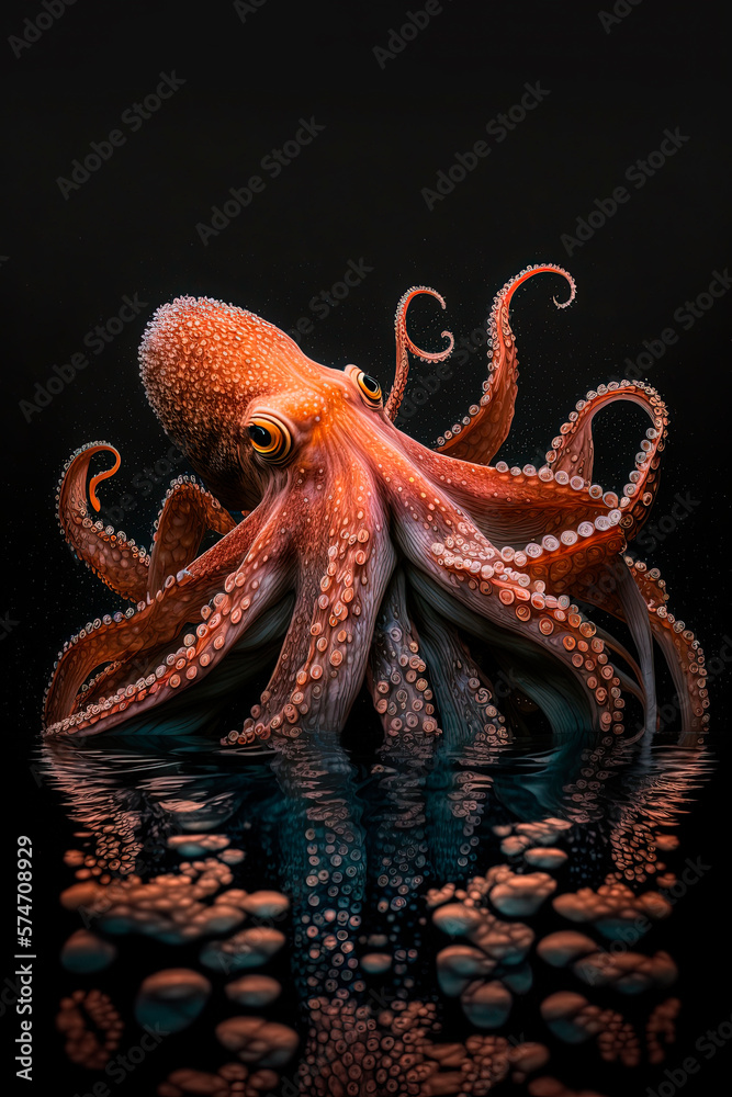 Fototapeta premium An octopus sitting on top of a body of water. Generative AI
