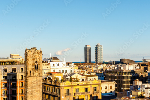 View at Port Olympic in Barcelona from the roof of the gothic cathedral in Barcelona,  Catalonbia, Spain, Europe © jeeweevh