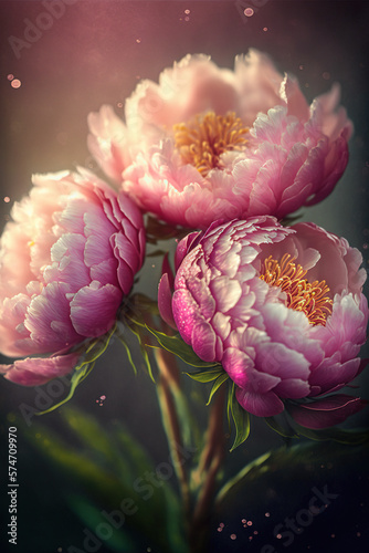 Fototapeta Naklejka Na Ścianę i Meble -  Peonies in the garden. Beautiful floral art wallpaper. AI