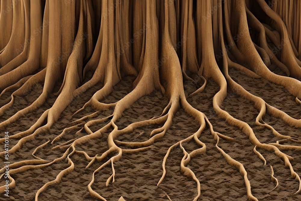 Root System Of A Tree Growing Underground, Soil Section Concept