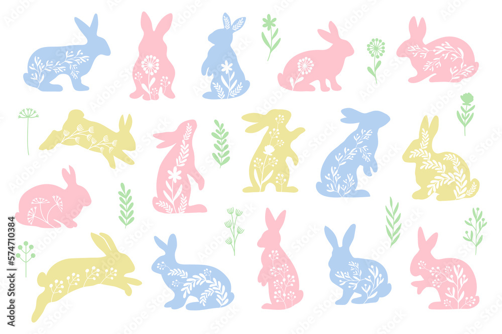 set colored decorative Easter rabbits