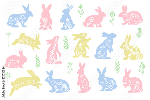 set colored decorative Easter rabbits
