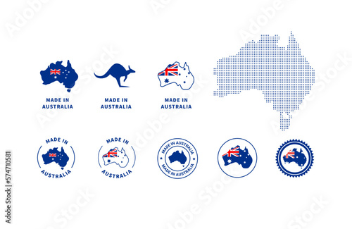 Made in Australia Color Vector Icon Set. Australian-Made Badge Symbols. Australia Outline Icon Pack,Made in Australia icon. Stamp made in with country map