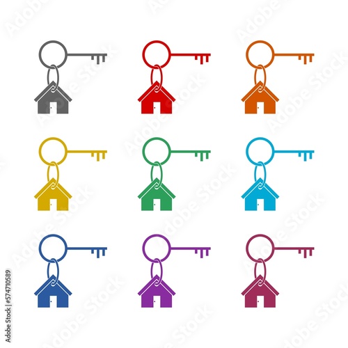 Key and house sign icon isolated on white background. Set icons colorful