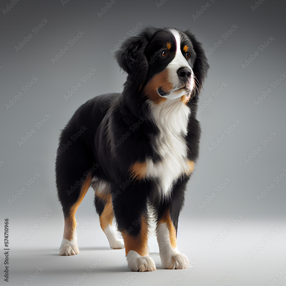 Bernese Mountain Dog. Realistic illustration of dog isolated on white background. Dog breeds