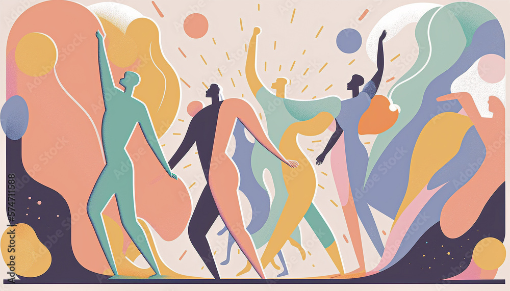 group of people dancing, happy concept, abstract background, pastel color, psycho waves concept, flat vector illustration group of people dancing, happy concept, abstract background, pastel color, psycho waves concept, flat vector illustration