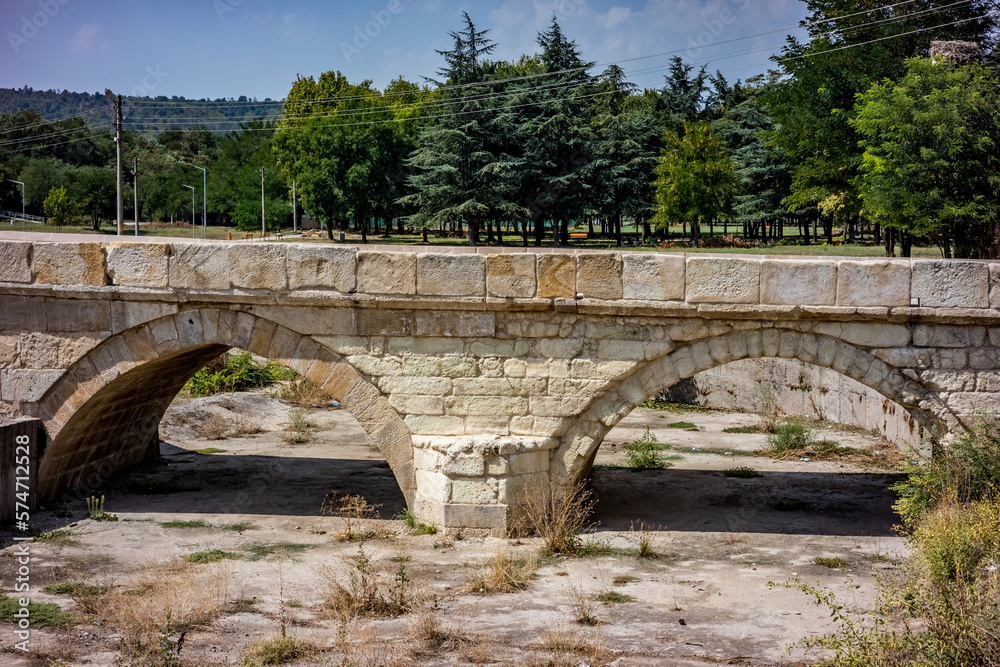 The ancient Humpback bridge, Harmanli, Bulgaria, sunny scenery, travel photograph, partial view