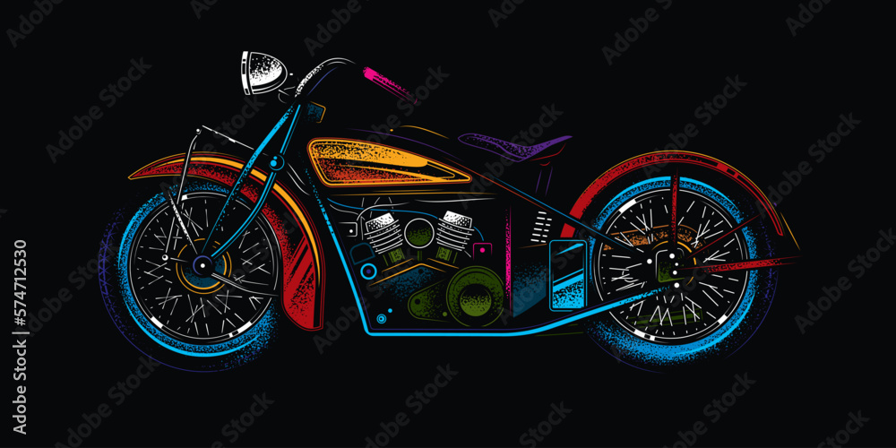Original vector illustration in vintage style. American motorcycle custom made. T-shirt Design - obrazy, fototapety, plakaty 