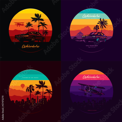 Original vector retro set of prints in the style of the 80s. T-shirt design, design element.