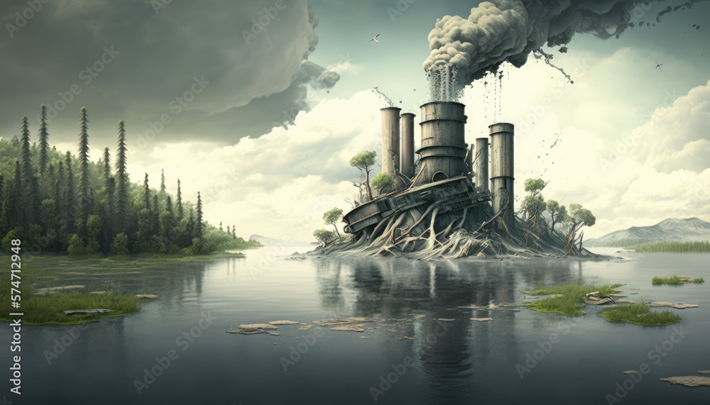 Dystopian landscape: environmental disaster and pollution concept