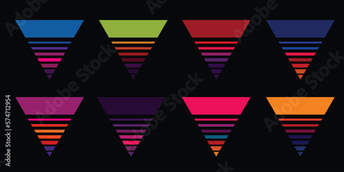 Original vector vintage set. Retro sunset collection in triangular shape.