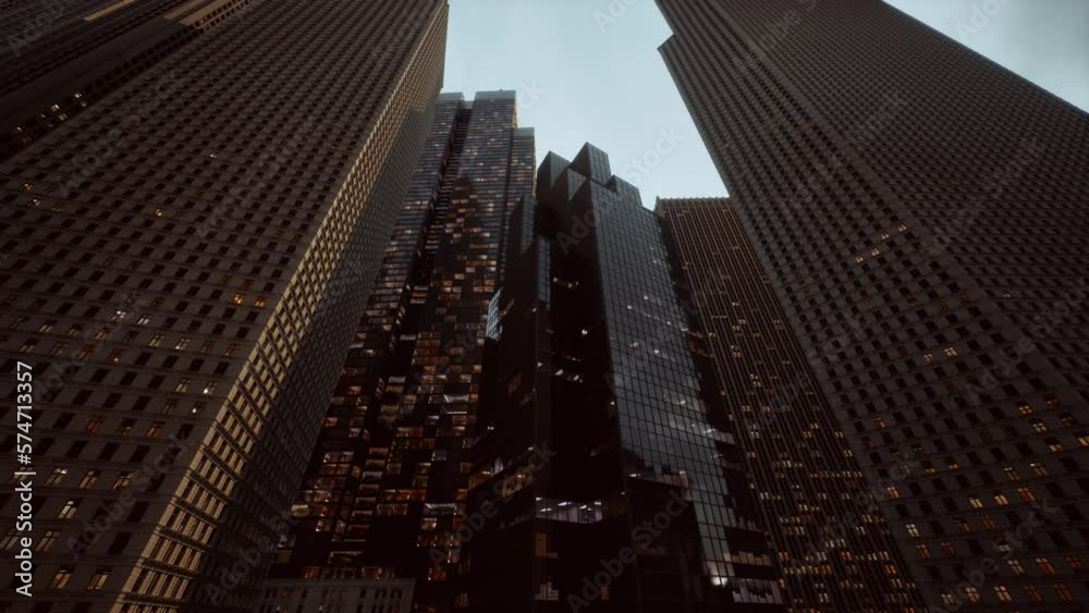 View looking up at high rise buildings View looking up at high rise buildings